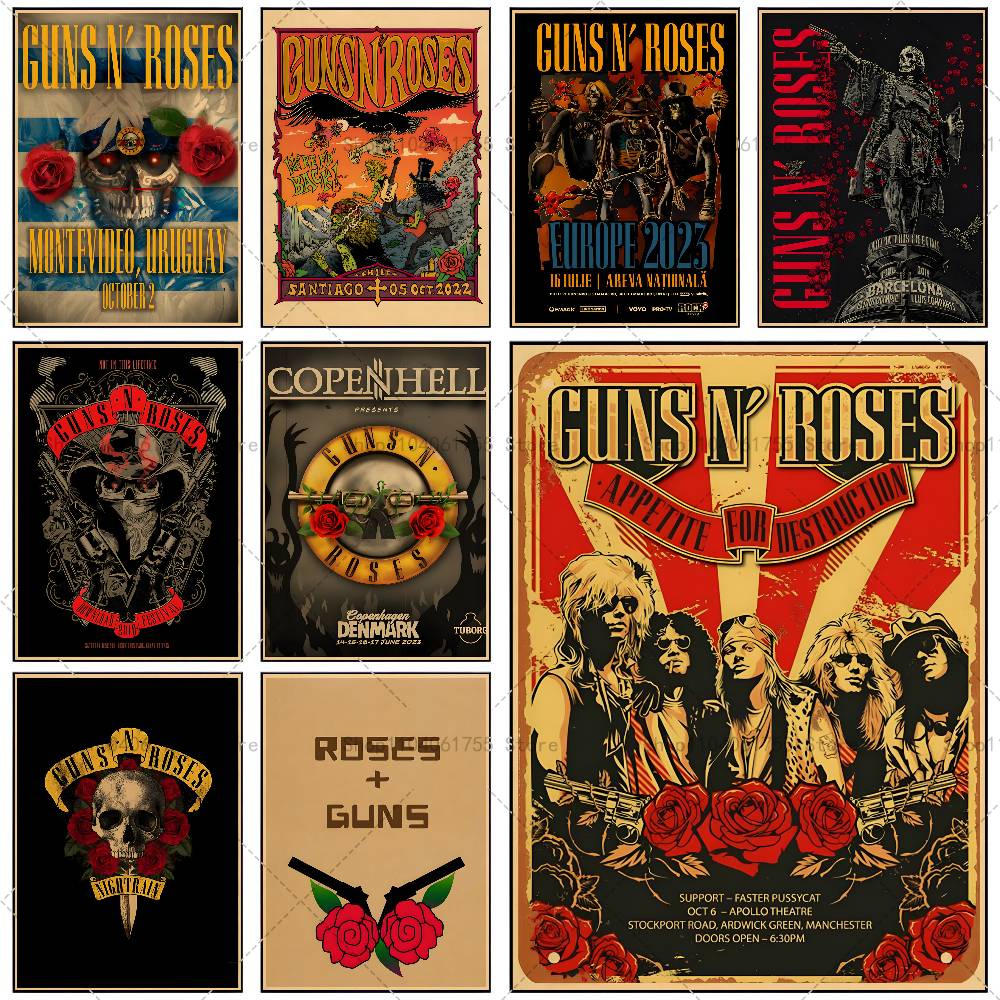 Musical Instrument Poster - ロックバンド G-Guns n R-Roses ポスター 自己粘着アート