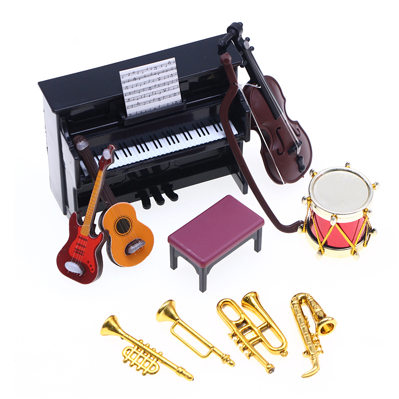 Musical Instrument Manufacturers - 1:12 ドールハウスミニチュア古典楽器ピアノギターサックスセット楽器モデル人形ホームライフシーンの装飾