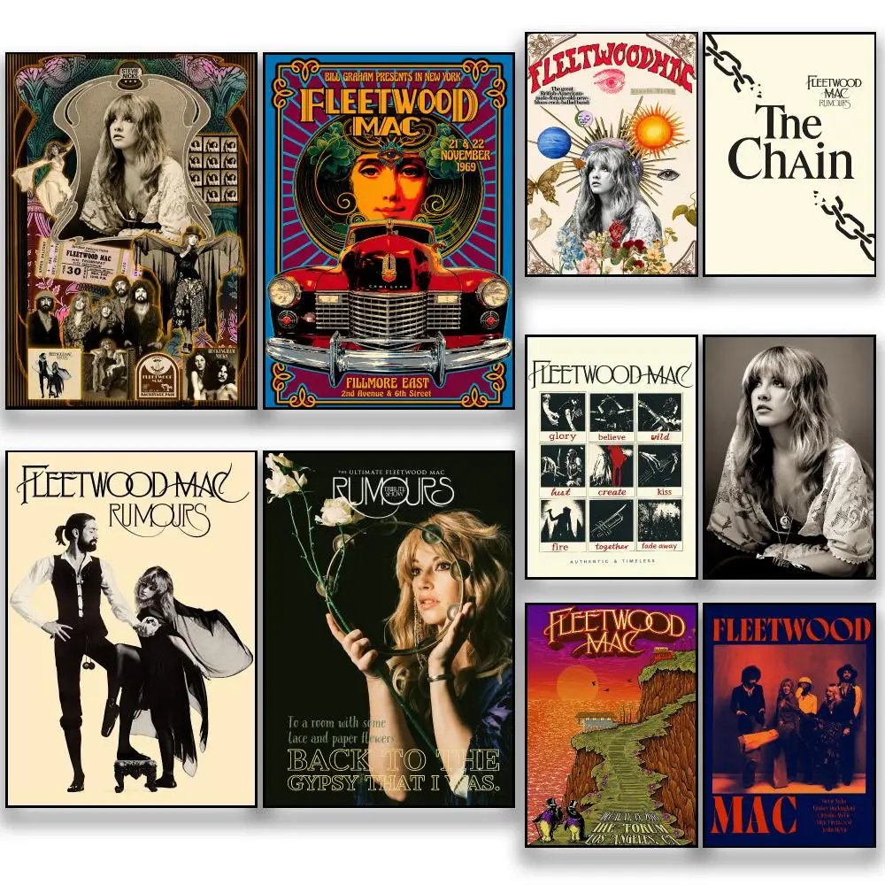 Musical Instrument Poster - バンド「Fleetwood Mac」のクラシックロックポスター。高画質で、壁に貼って剥がせるタイプ。寝室、リビング、寮、オフィス、ゲームカフェ、バーなどに最適なギフト。