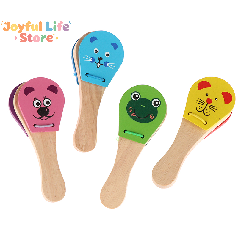 Musical Instrument Clapper - 子供の漫画木製カスタネット 5 スタッズガラガラベルベビークラッパーハンドル楽器のおもちゃ教育玩具子供のための