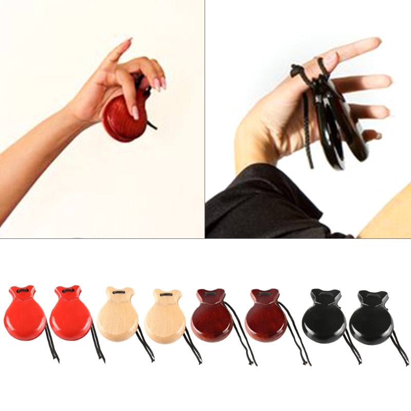 Musical Instrument Clapper - 2 個伝統的なカスタネット木製スペインカスタネットフラメンコダンスカスタネット文字列ハンドクラッパーオルフ楽器 24BD