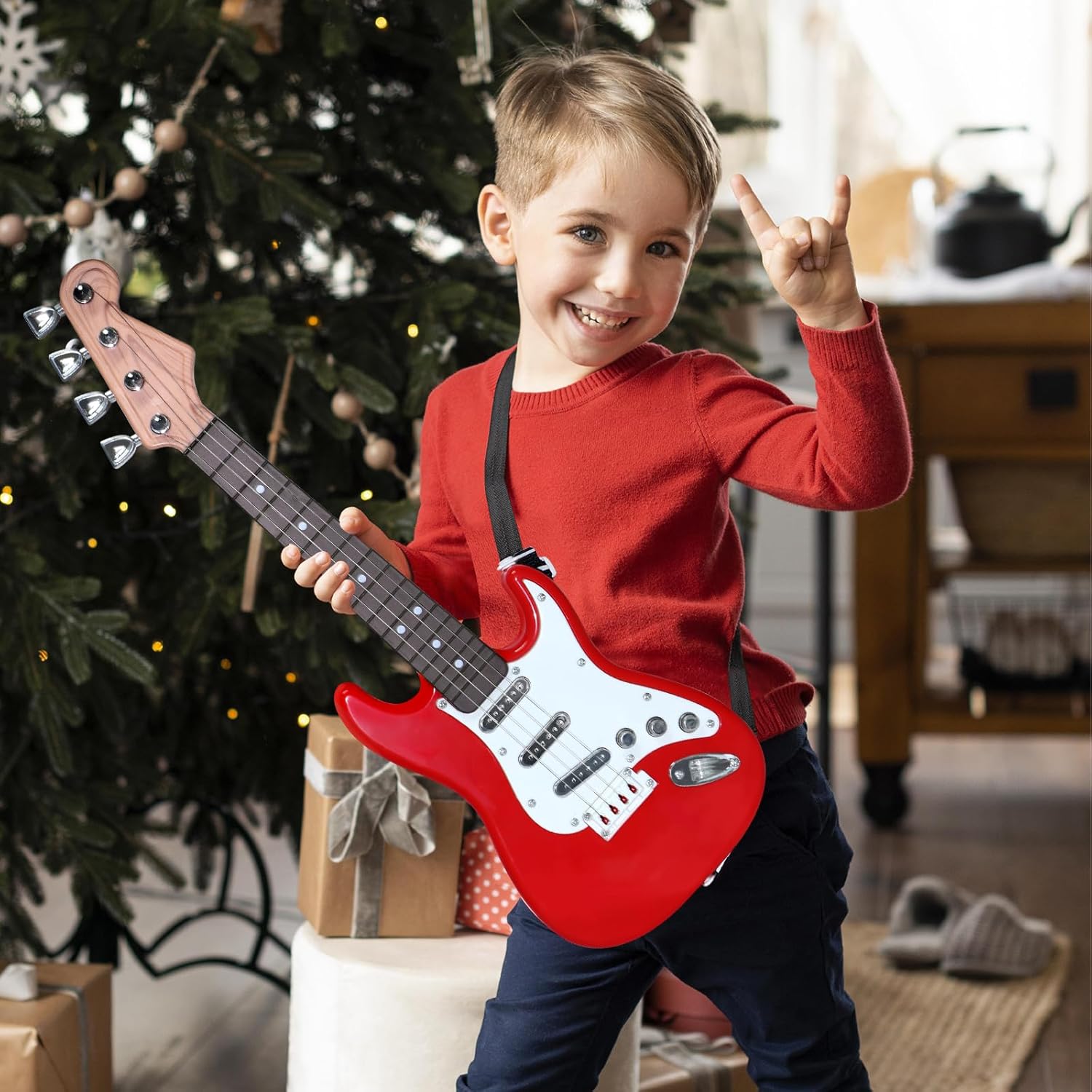 Musical Instrument Project - 子供用エレキギターおもちゃ - 4弦多機能電子楽器、ポータブル子供用ギター