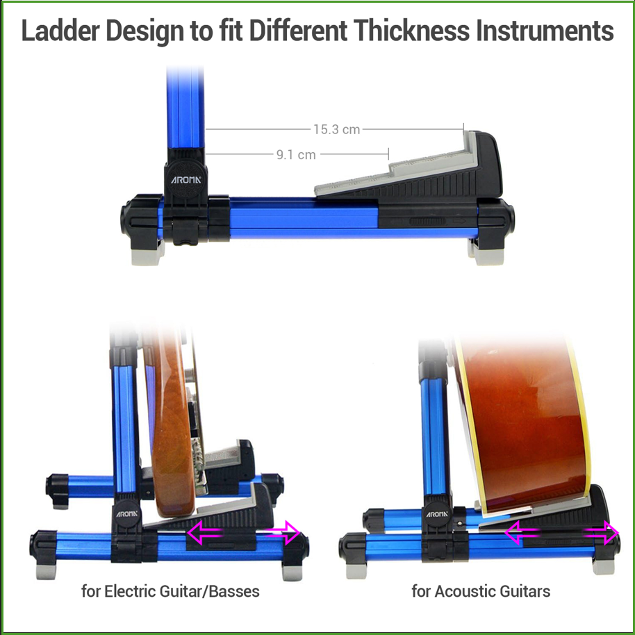 折りたたみ式アルミニウムギタースタンド - あらゆるタイプの - Musical Instruments Easy のレビューと価格